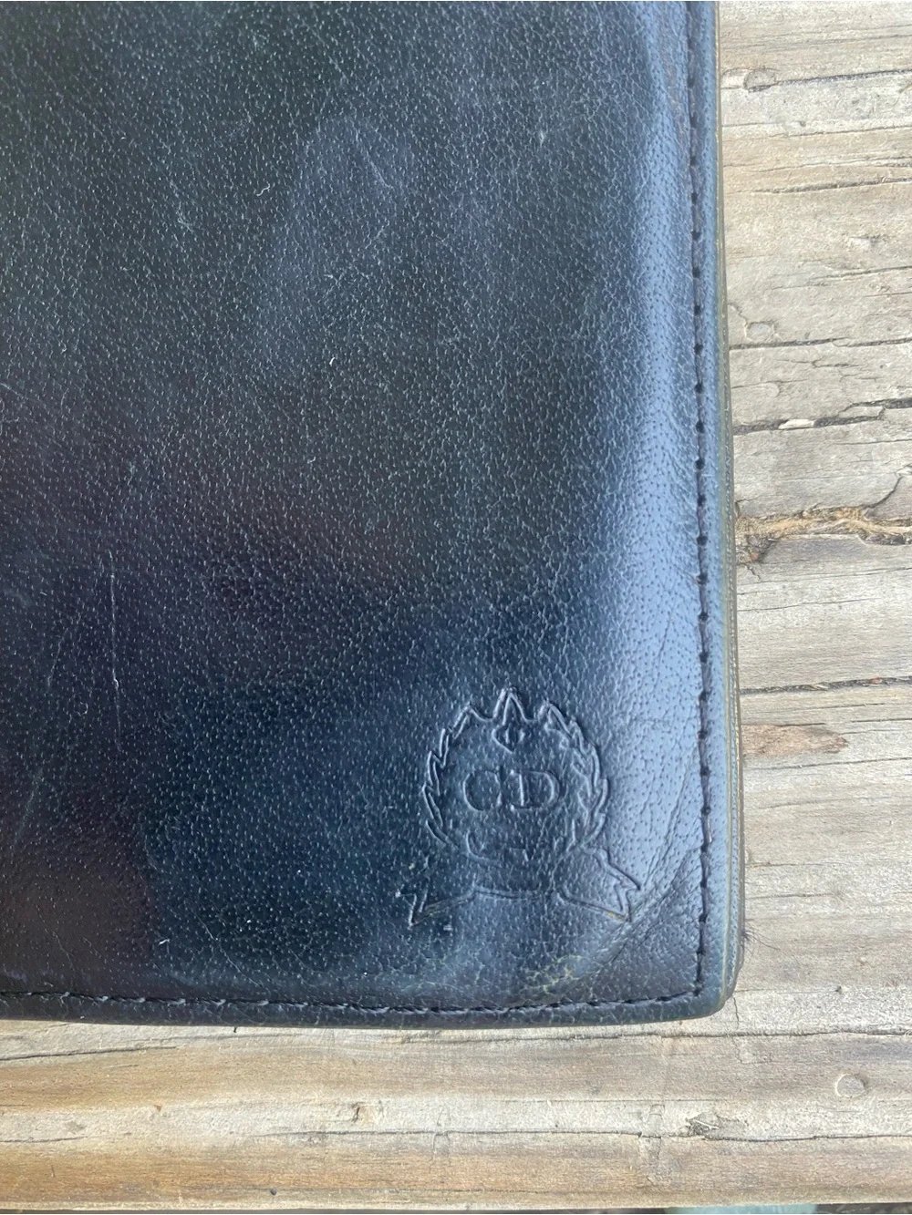 DIOR Vintage Black Leather Wallet with Embossed Monogram!